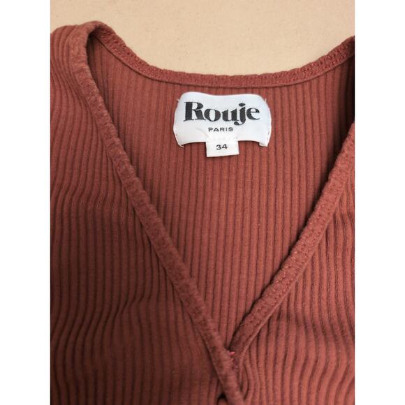 Rouje Julien Ribbed V-Neck Wrap Top Brown Tie Waist Slim Quiet Luxury Clean Girl - Picture 4 of 8